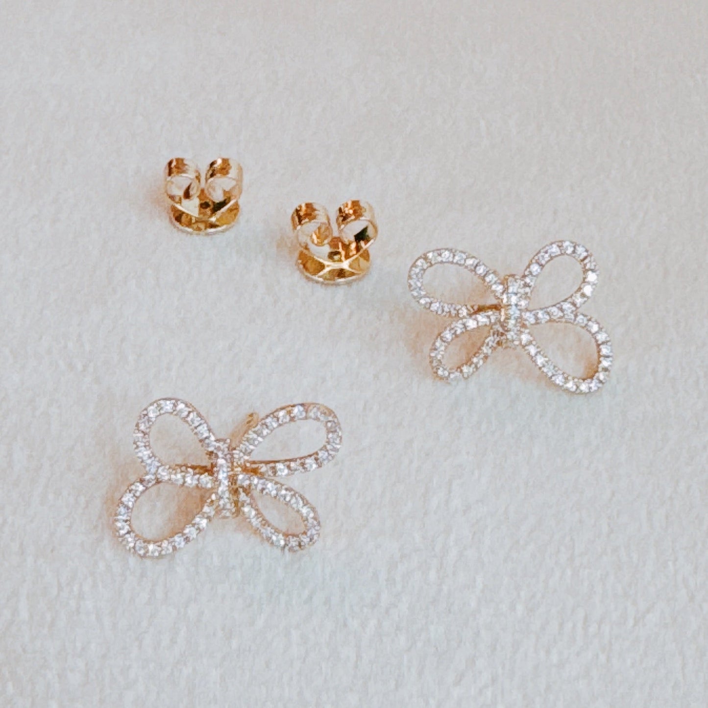 Fiore Bow Pavé Stud Earrings - Moissanite & Gold Plated Sterling Silver-3