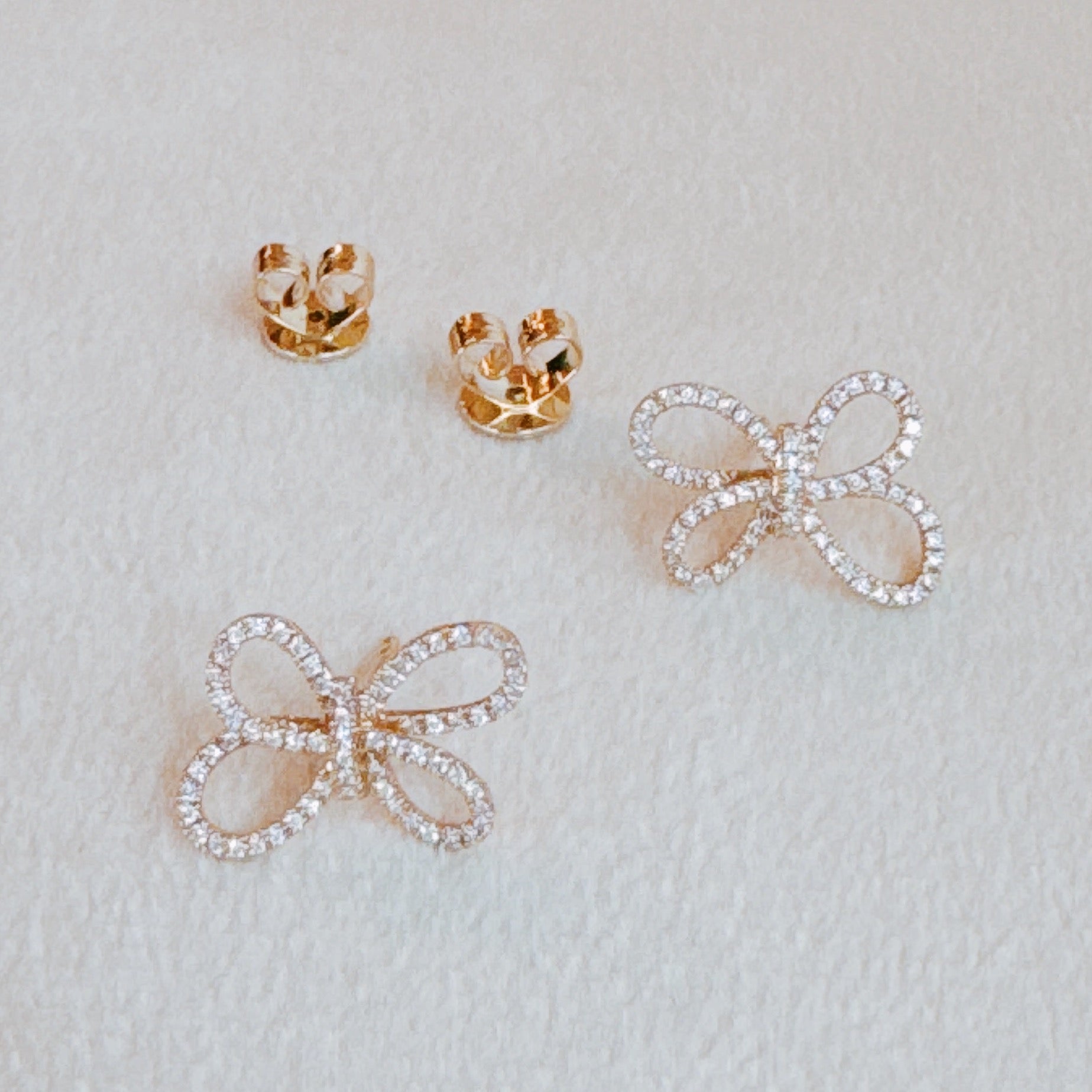 Fiore Bow Pavé Stud Earrings - Moissanite & Gold Plated Sterling Silver-3