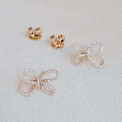 Fiore Bow Pavé Stud Earrings - Moissanite & Gold Plated Sterling Silver-3