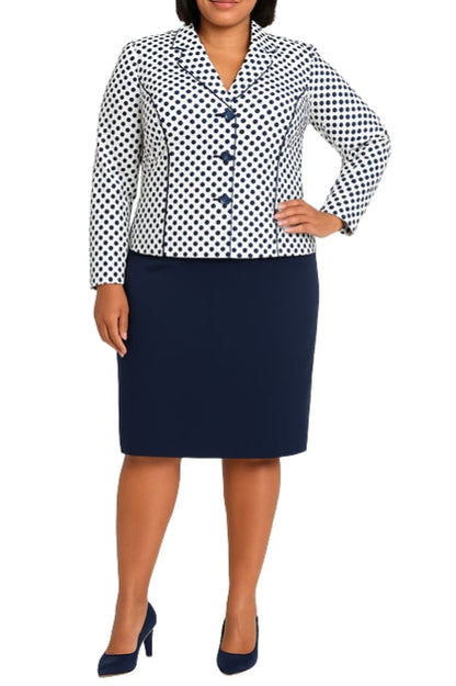 Danillo Notched Collar Long Sleeves Tailored Seams Jacket with Straight Navy Two-Piece Skirt Suit (Plus Size)-0