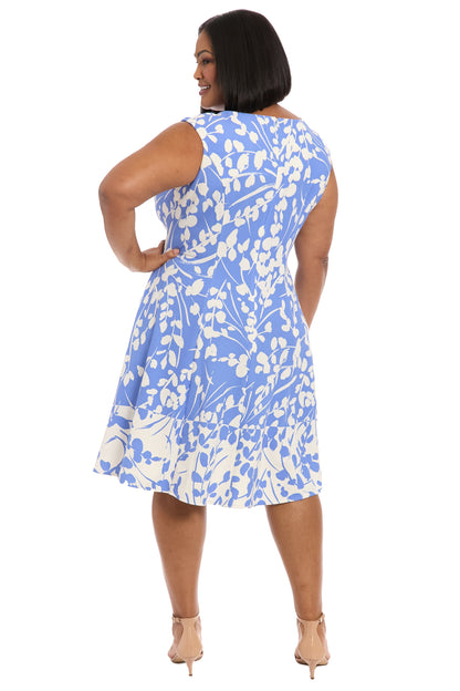 London Times Crew Neck Zipper Back Floral Print Fit & Flare Scuba Dress (Plus Size)-2