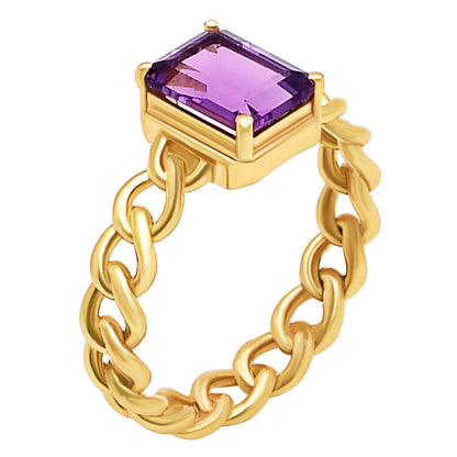 18K Gold Over Brass Natural Gemstones Octagon Shape Ring Size (5-8) TGR1015 RM-1749-3
