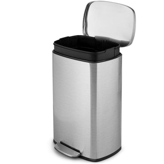 13-Gallon Modern Stainless Steel Kitchen Trash Can with Foot Step Pedal Design-0