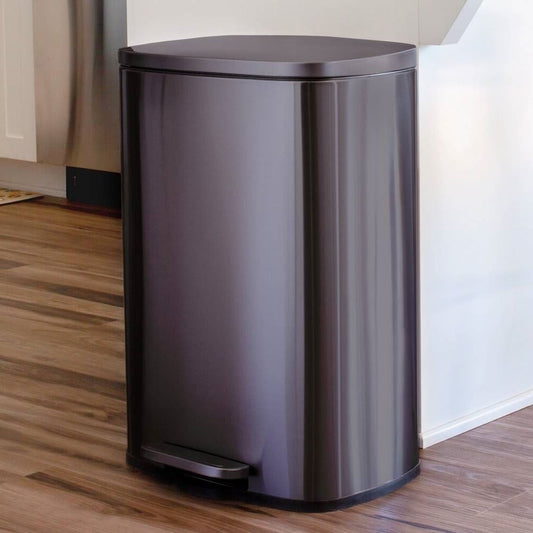 13 Gallon Black Stainless Steel Kitchen Trash Can with Step Open Lid-0