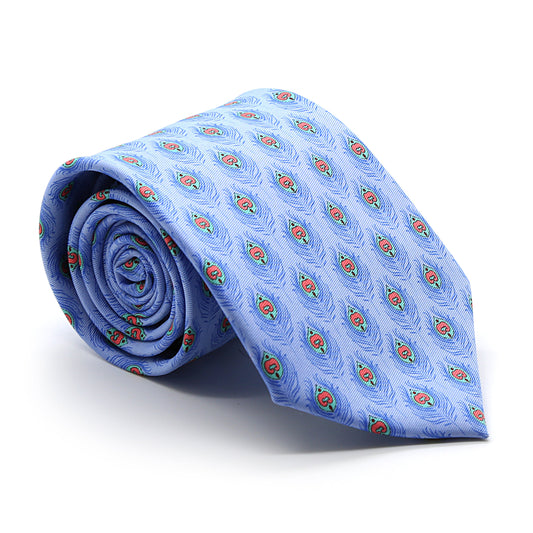 Feather Blue Necktie with Handkerchief Set-0