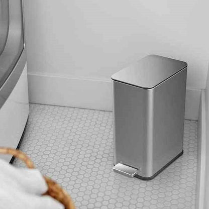 2.6 Gallon Slim Rectangular Stainless Steel Kitchen Bathroom Step Trash Can-0