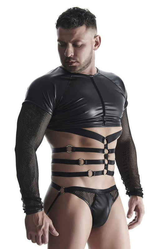 Herren Langarm-Shirt mit Harness TSH019 schwarz - XXL-0
