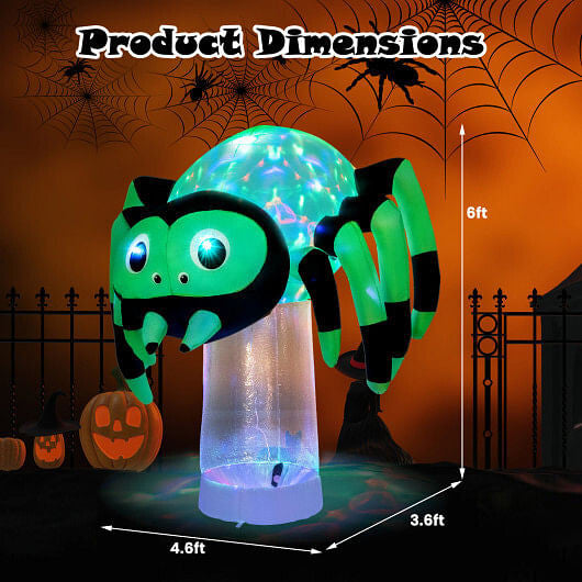 6 Feet Halloween Inflatable Spider with 3 Color Rotating Light-2
