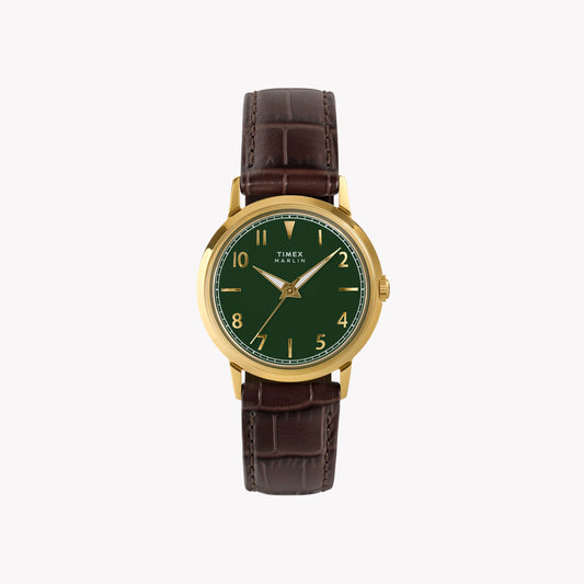 Marlin 34mm Gold Tone Case Brown Strap Green Dial Watch | TW2Y37800-0