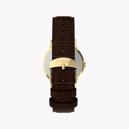 Marlin 34mm Gold Tone Case Brown Strap Green Dial Watch | TW2Y37800-2