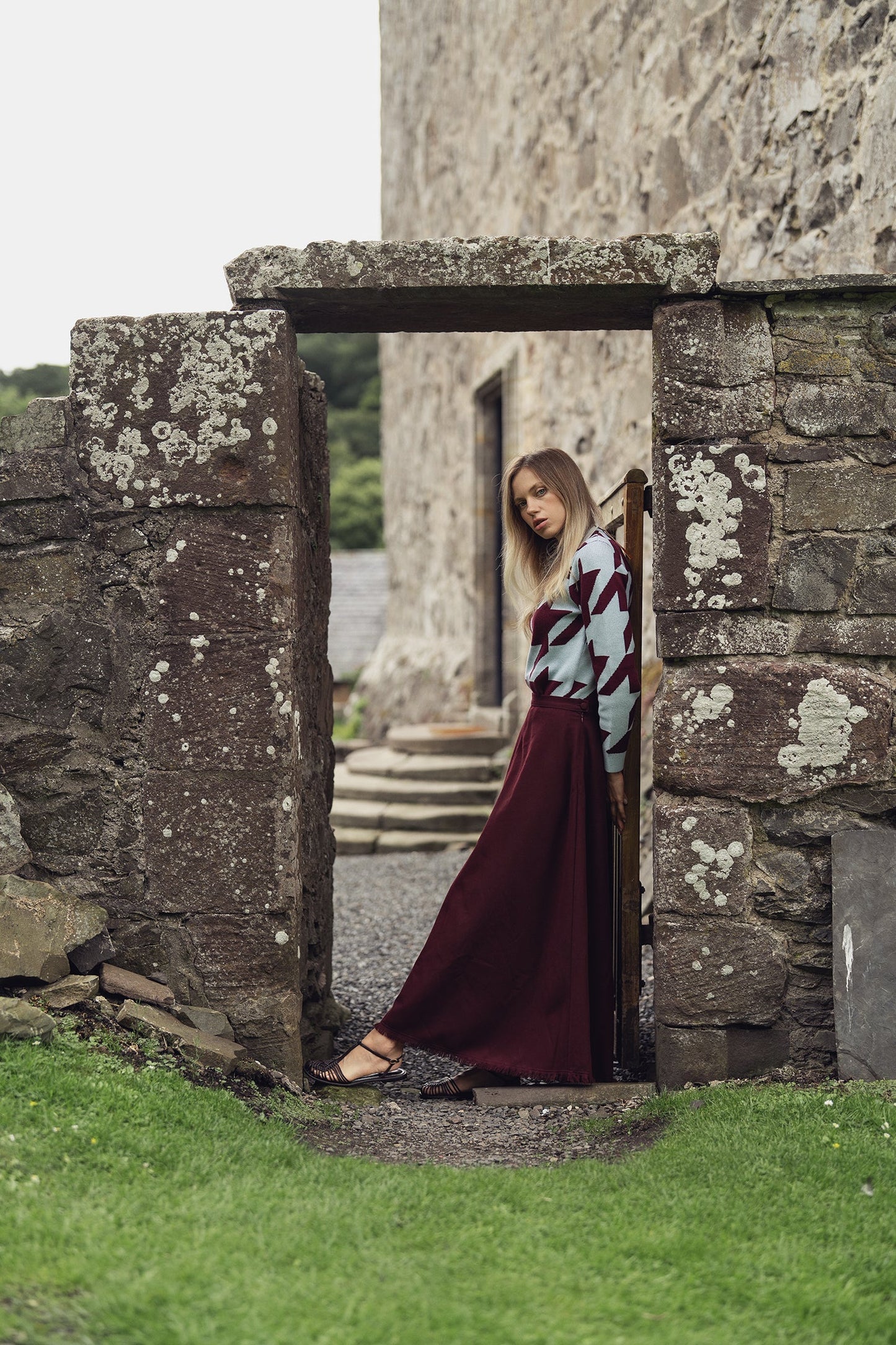Fringe Circle Skirt-Burgundy-3