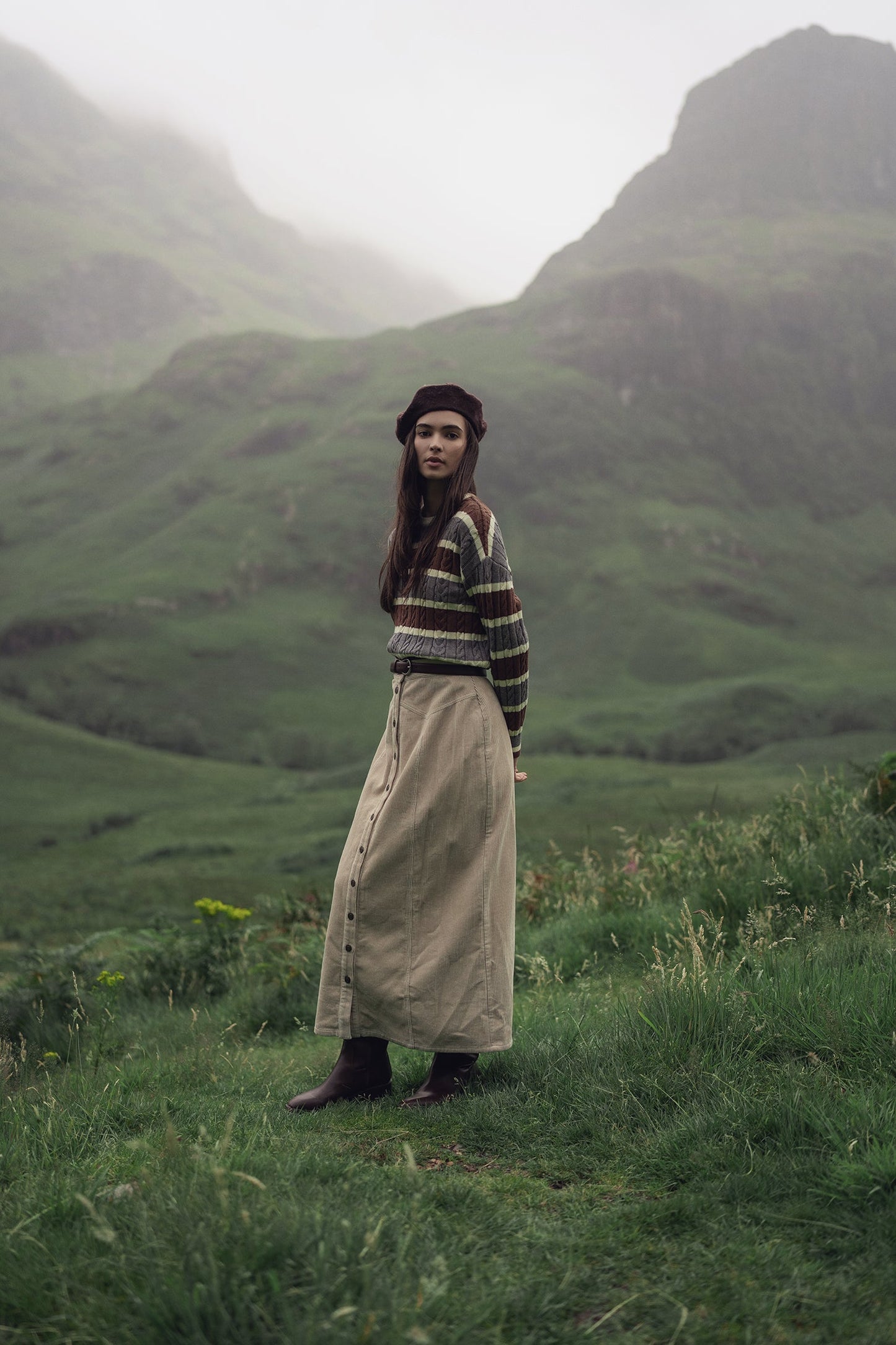 Button Down A-Line Corduroy Skirt-Warm Vanilla-0