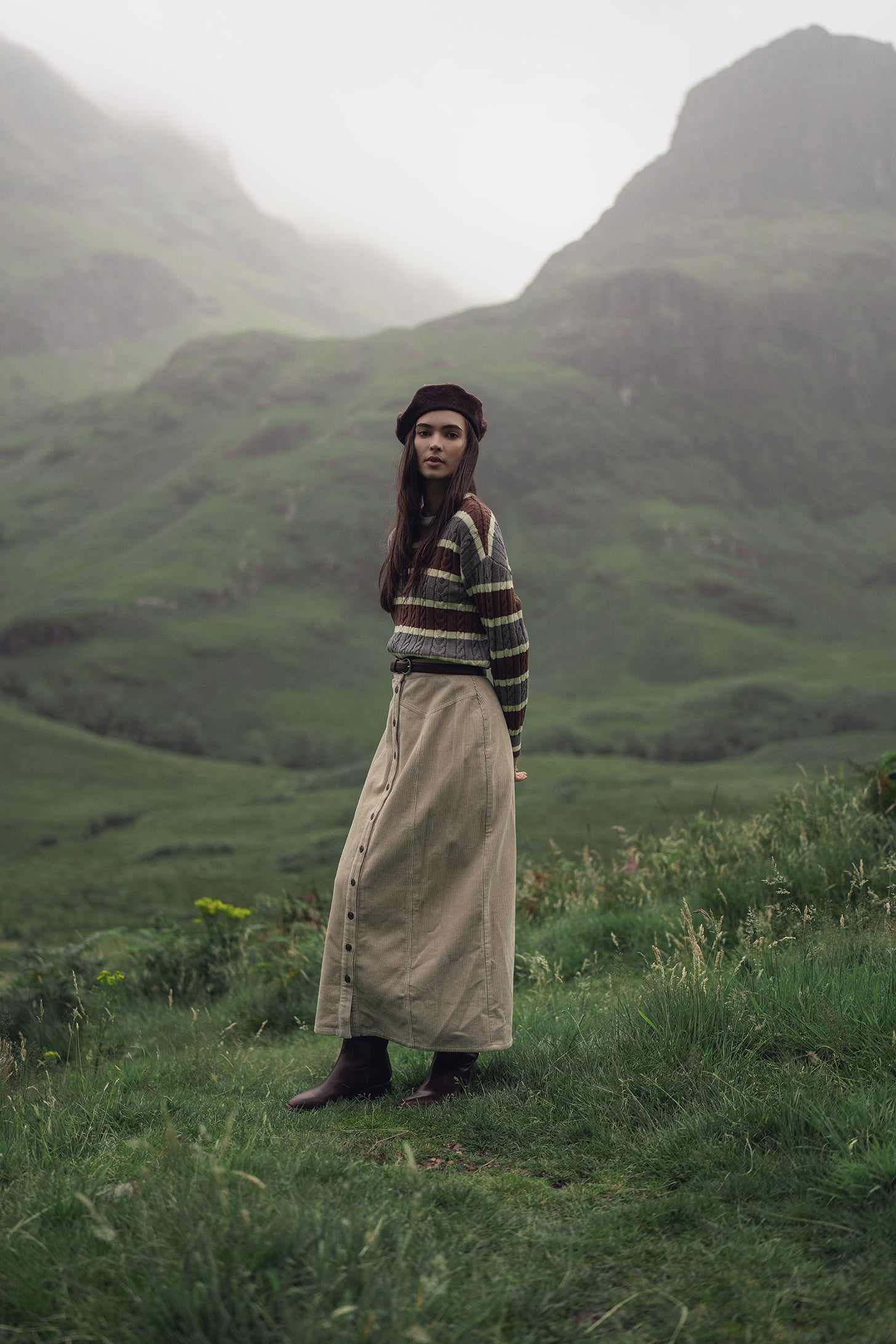 Button Down A-Line Corduroy Skirt-Warm Vanilla-0