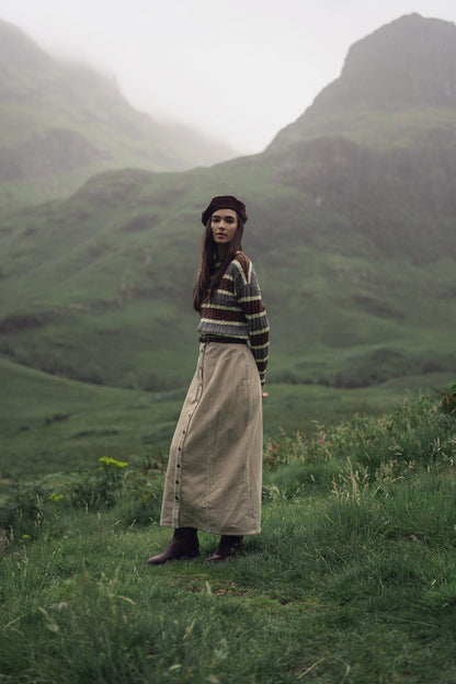 Button Down A-Line Corduroy Skirt-Warm Vanilla-0