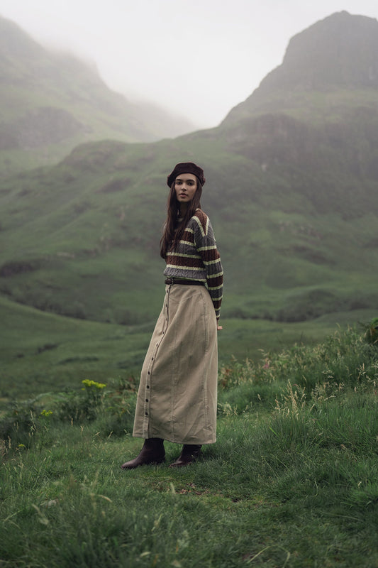 Button Down A-Line Corduroy Skirt-Warm Vanilla-0