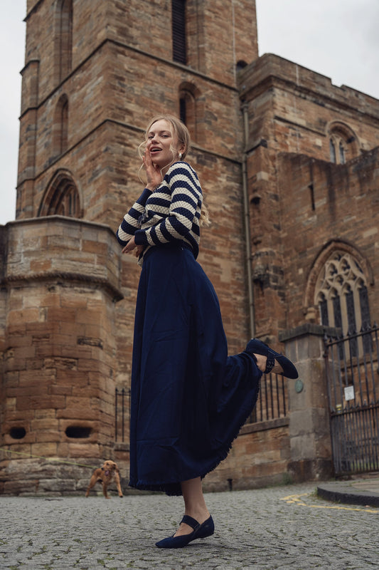 Fringe Circle Skirt-Navy-0