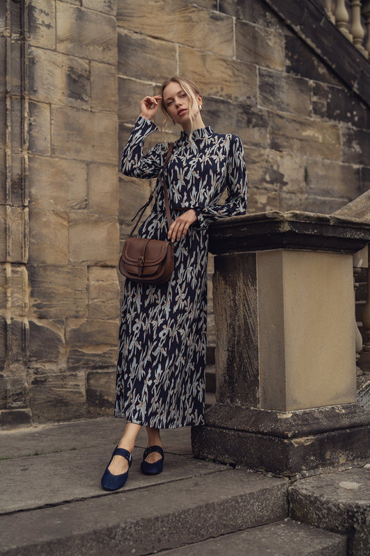 Elastic Waist Maxi Skirt-Blue Floral-0