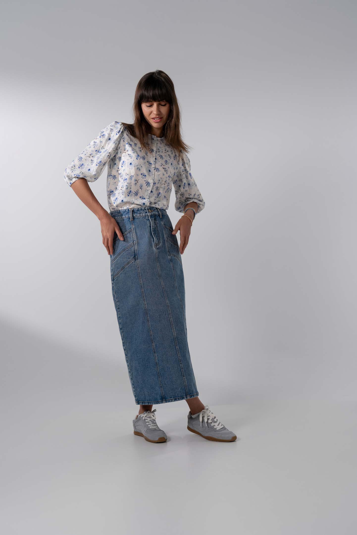 Puff Sleeve Button Down Blouse-Poppy Blue-3