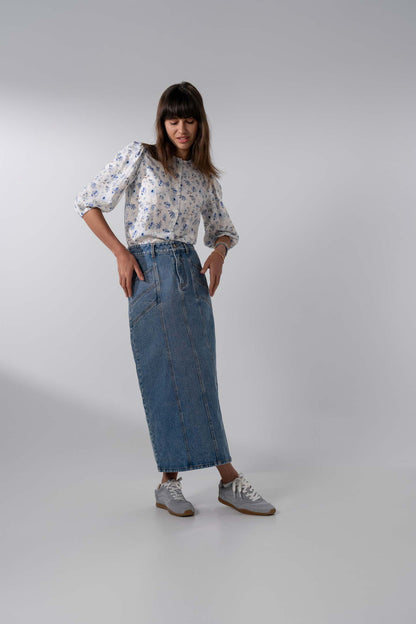 Puff Sleeve Button Down Blouse-Poppy Blue-3
