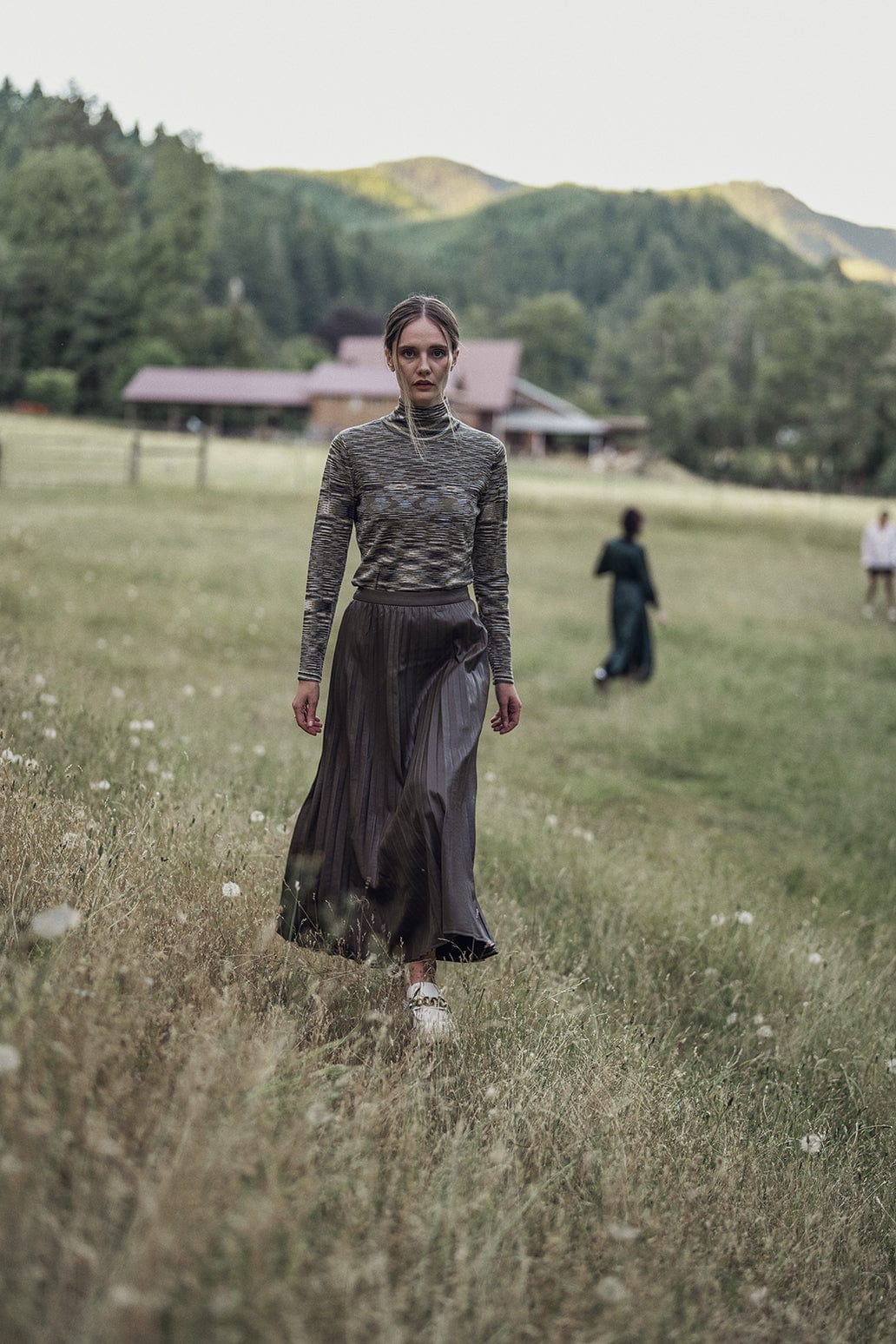 Accordion Pleated Faux Leather Skirt-Brown-3