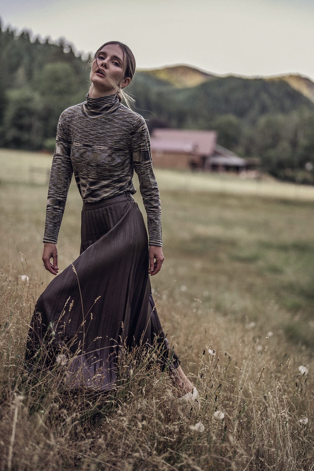 Accordion Pleated Faux Leather Skirt-Brown-2