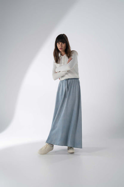 Drawstring Circle Skirt-Light Blue Denim-3