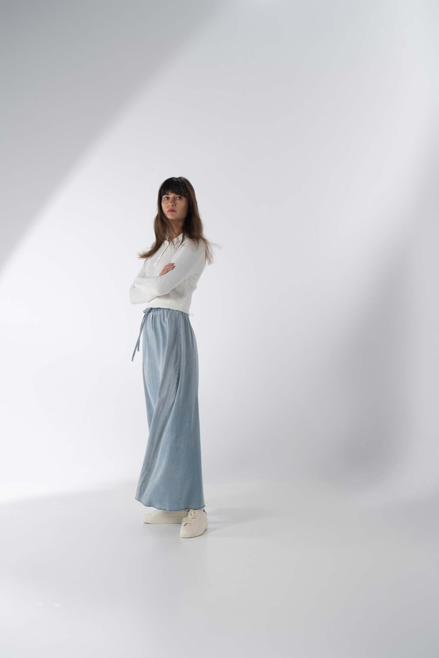 Drawstring Circle Skirt-Light Blue Denim-4