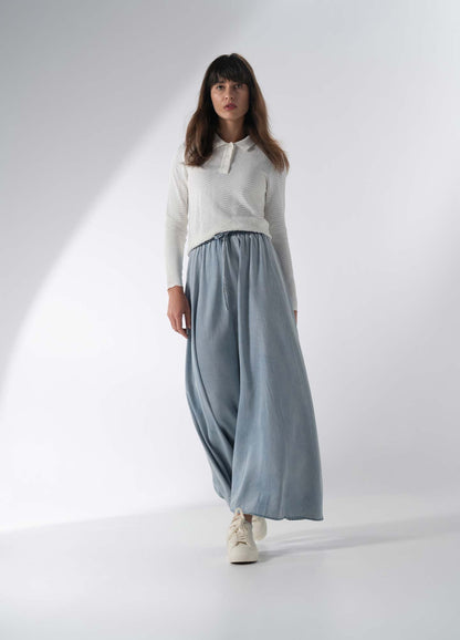 Drawstring Circle Skirt-Light Blue Denim-0