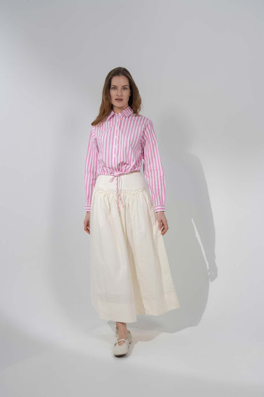 Yoke Ruffle Skirt-White-0