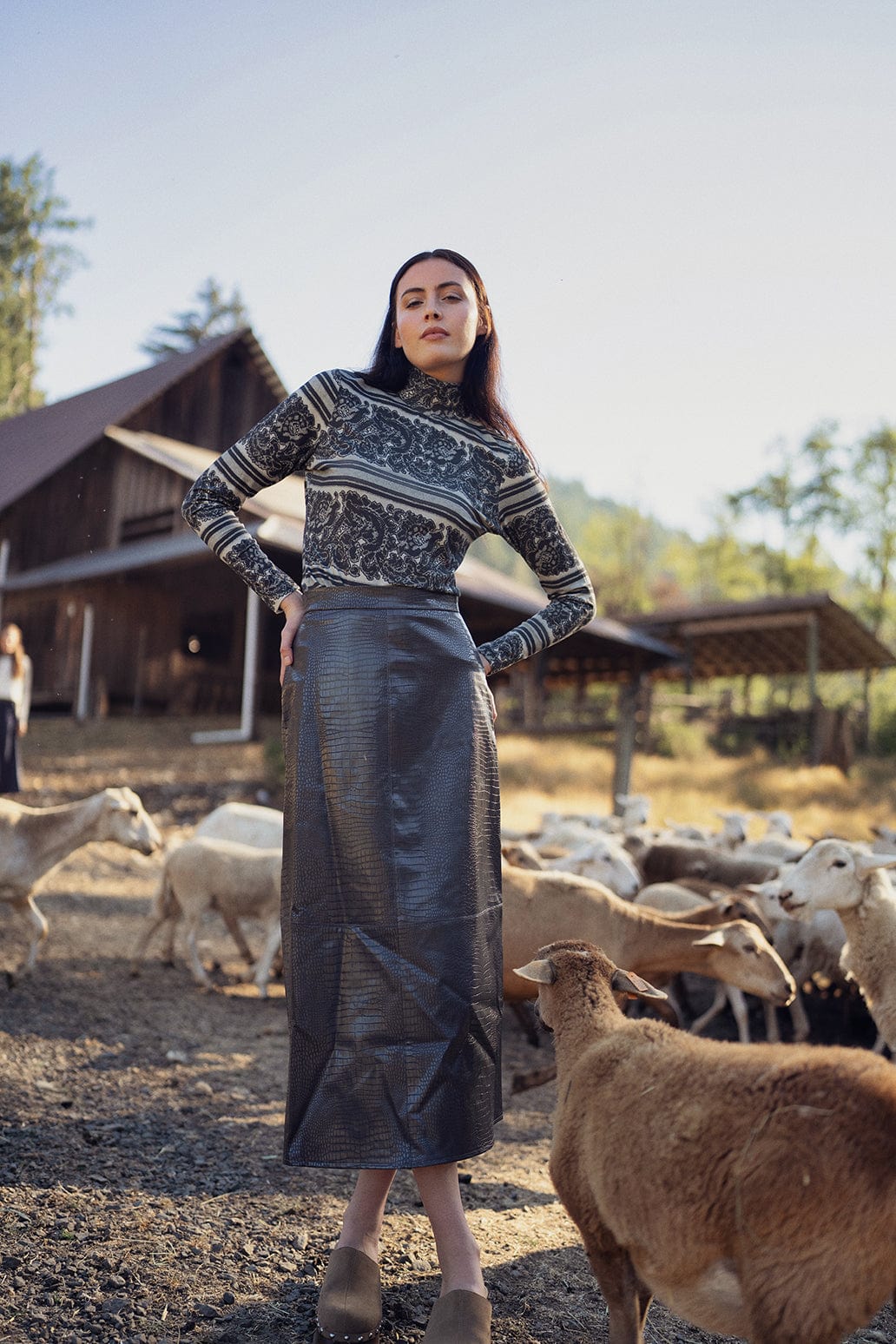Printed Modal Turtleneck-Paisley Grey-0