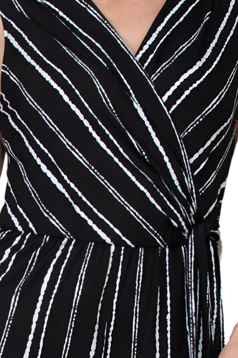 Connected Apparel Surplice Neck Sleeveless Faux Tie Side Jersey Jumpsuit-3