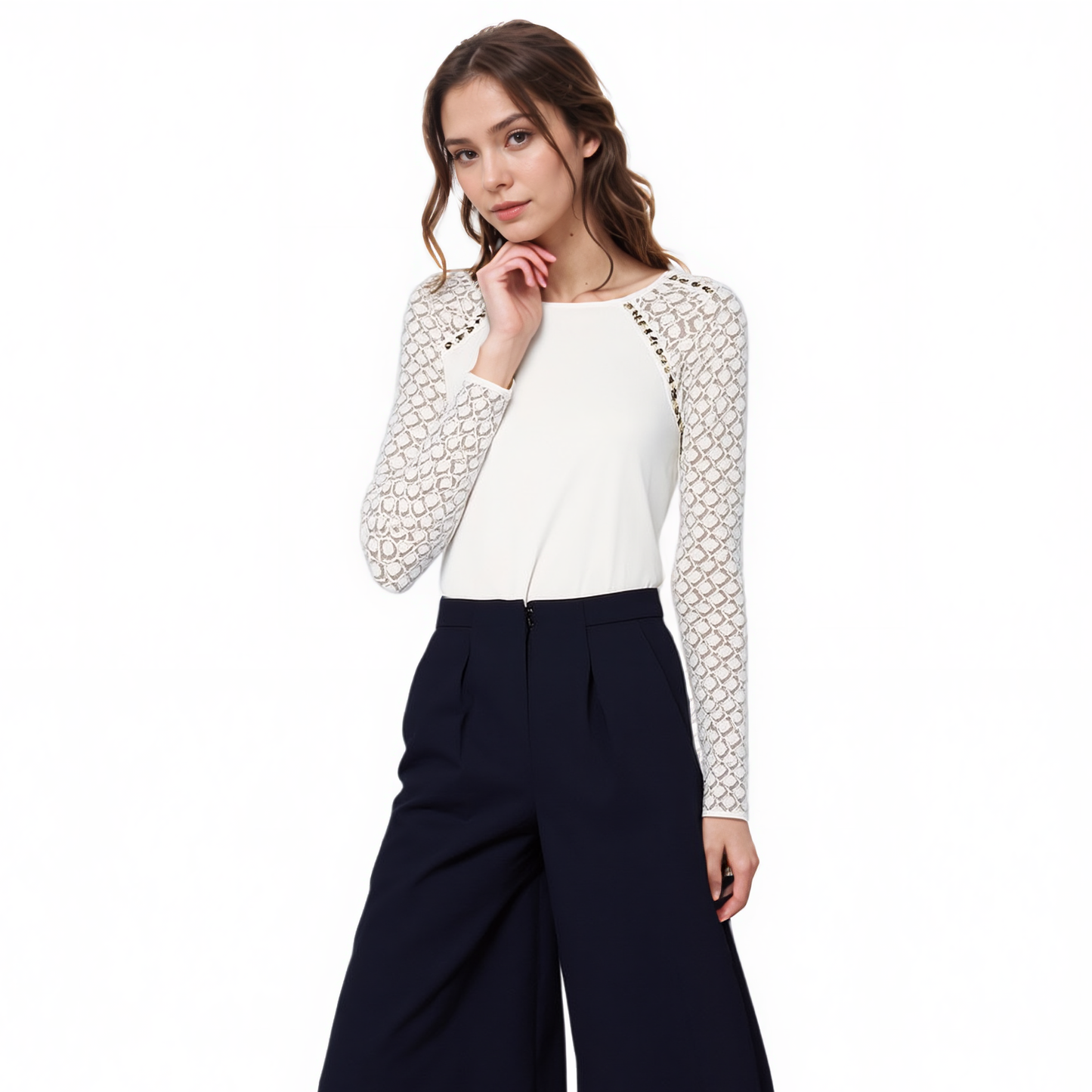 Ro & De Women's Lace Contrast Top-1