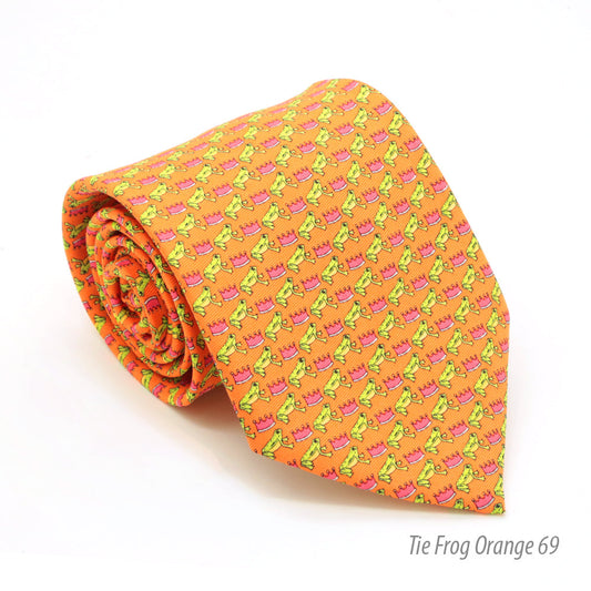 Frog Orange Necktie with Handkerchief Set-0