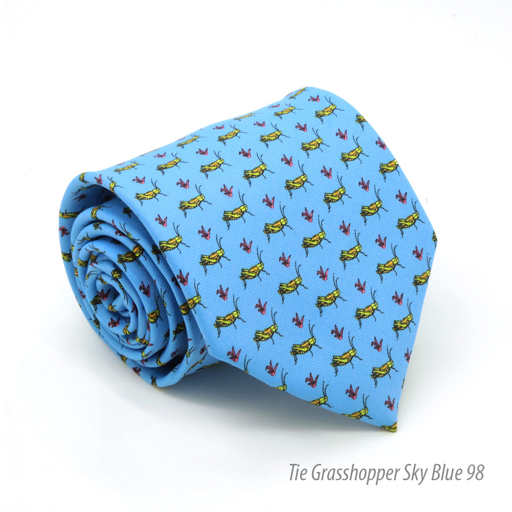 Grasshopper Sky Blue Necktie with Handkerchief Set-0