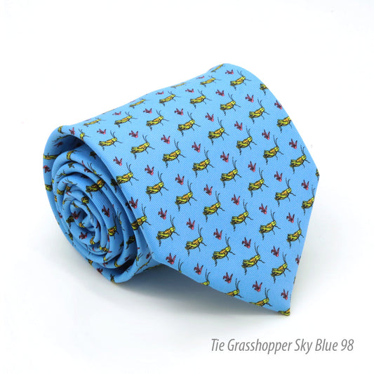 Grasshopper Sky Blue Necktie with Handkerchief Set-0