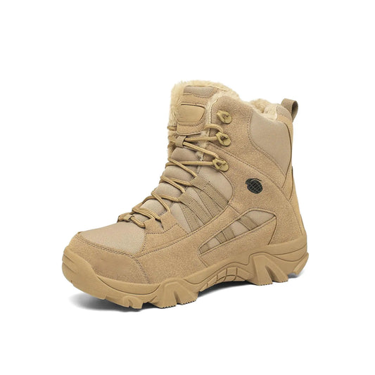 Kervaky Mens snow boots Mountaineering boots Hiking boots Military tactical boots Work boots Outdoor Warm boots-Beige-45