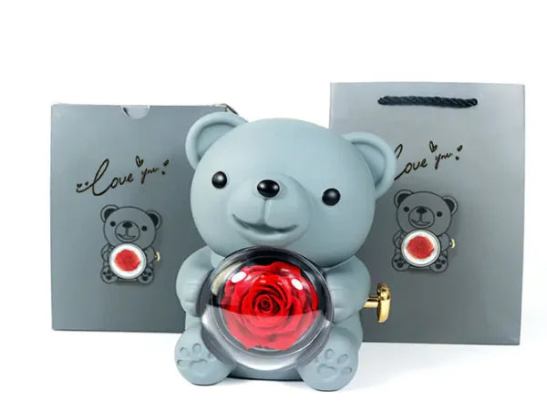 Eternal Rose Teddy Bear Gift Box with Necklace