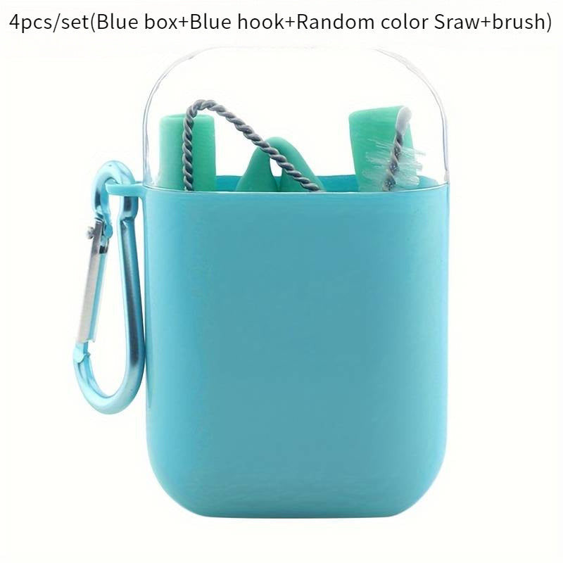 4db Szilikon Szívószál Készlet Tokkal-0