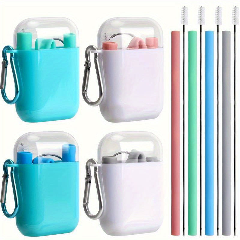 4db Szilikon Szívószál Készlet Tokkal-1