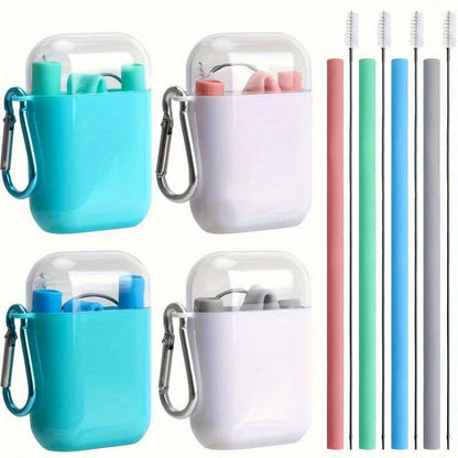 4db Szilikon Szívószál Készlet Tokkal-1