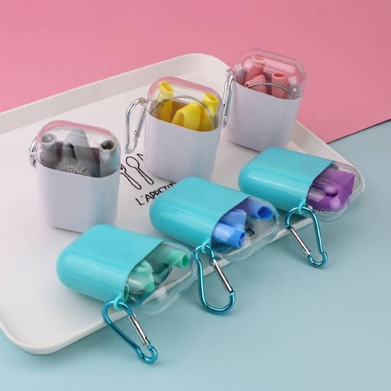 4db Szilikon Szívószál Készlet Tokkal-2