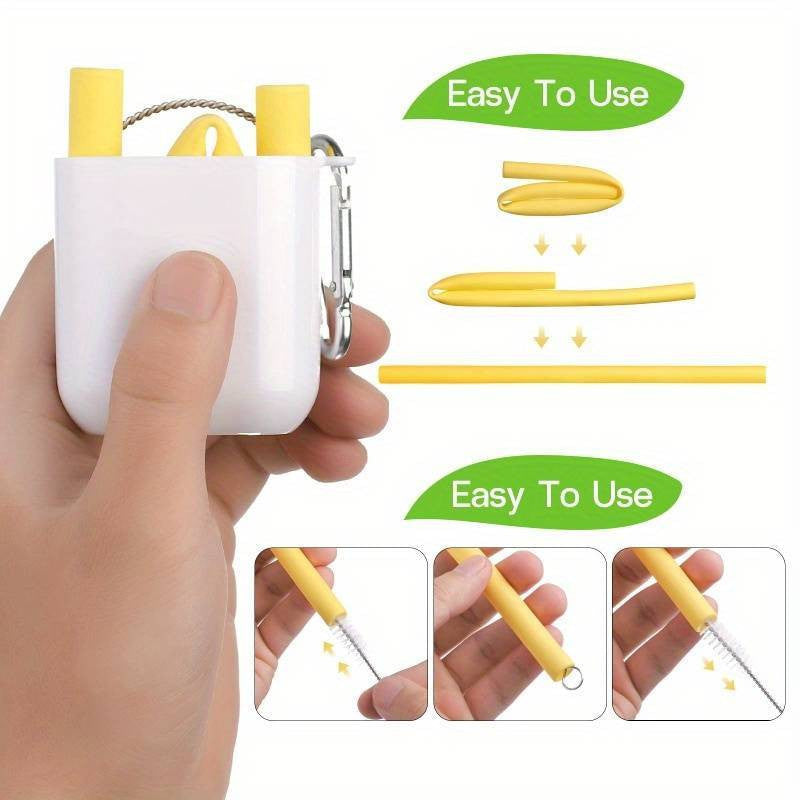 4db Szilikon Szívószál Készlet Tokkal-4