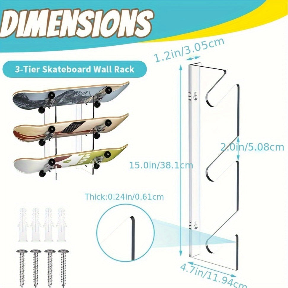 Akril gördeszkakihelyező állvány – falra szerelhető vízszintes gördeszka, snowboard tartó-1