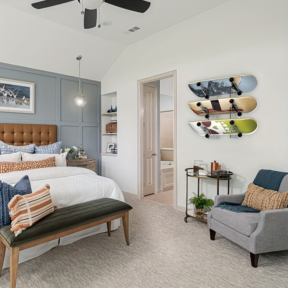 Akril gördeszkakihelyező állvány – falra szerelhető vízszintes gördeszka, snowboard tartó-4