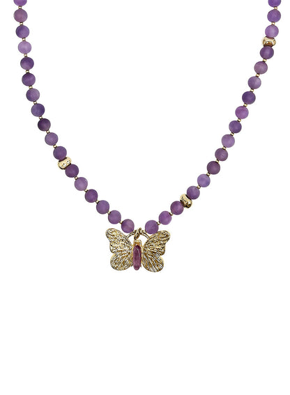 Amethyst With Butterfly Pendant Necklace PN010-1