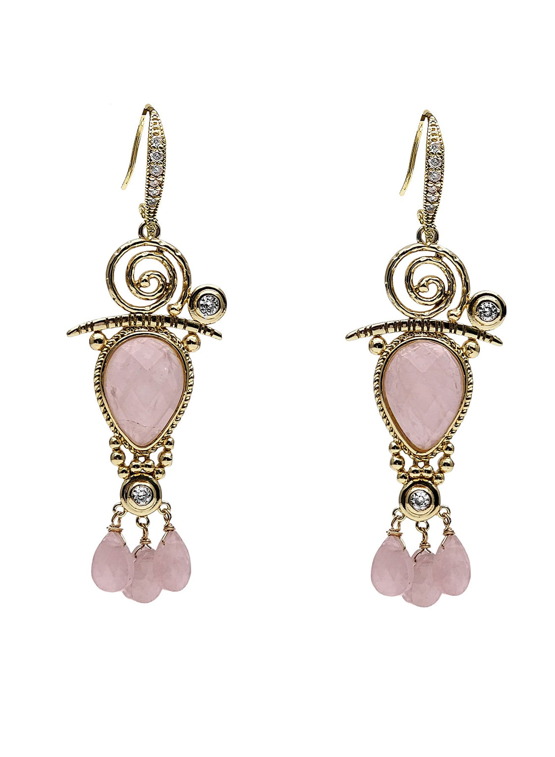 Bohemian Pink Rose Quartz Chandelier Earrings PE028-0