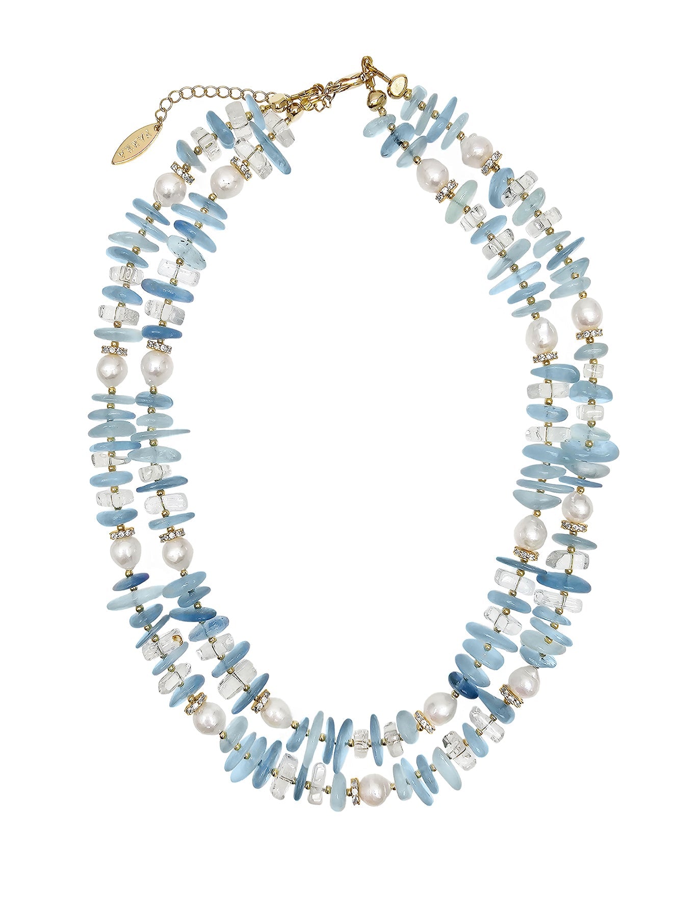 Aquamarine With Freshwater Pearls Double Layers Necklace PN025-1