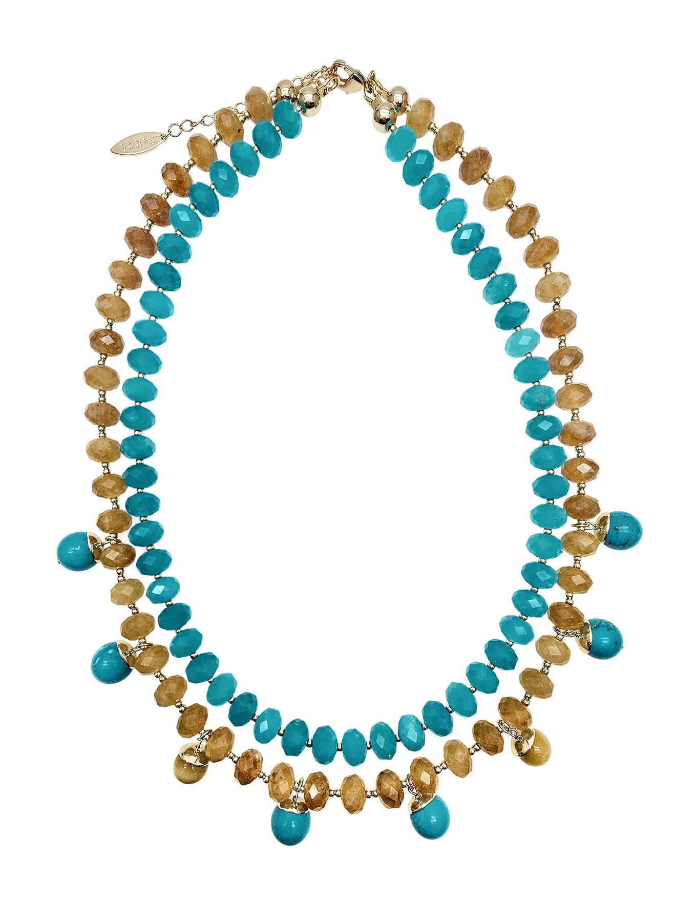 Green And Yellow Jade Double Layers Statement Necklace PN023-0