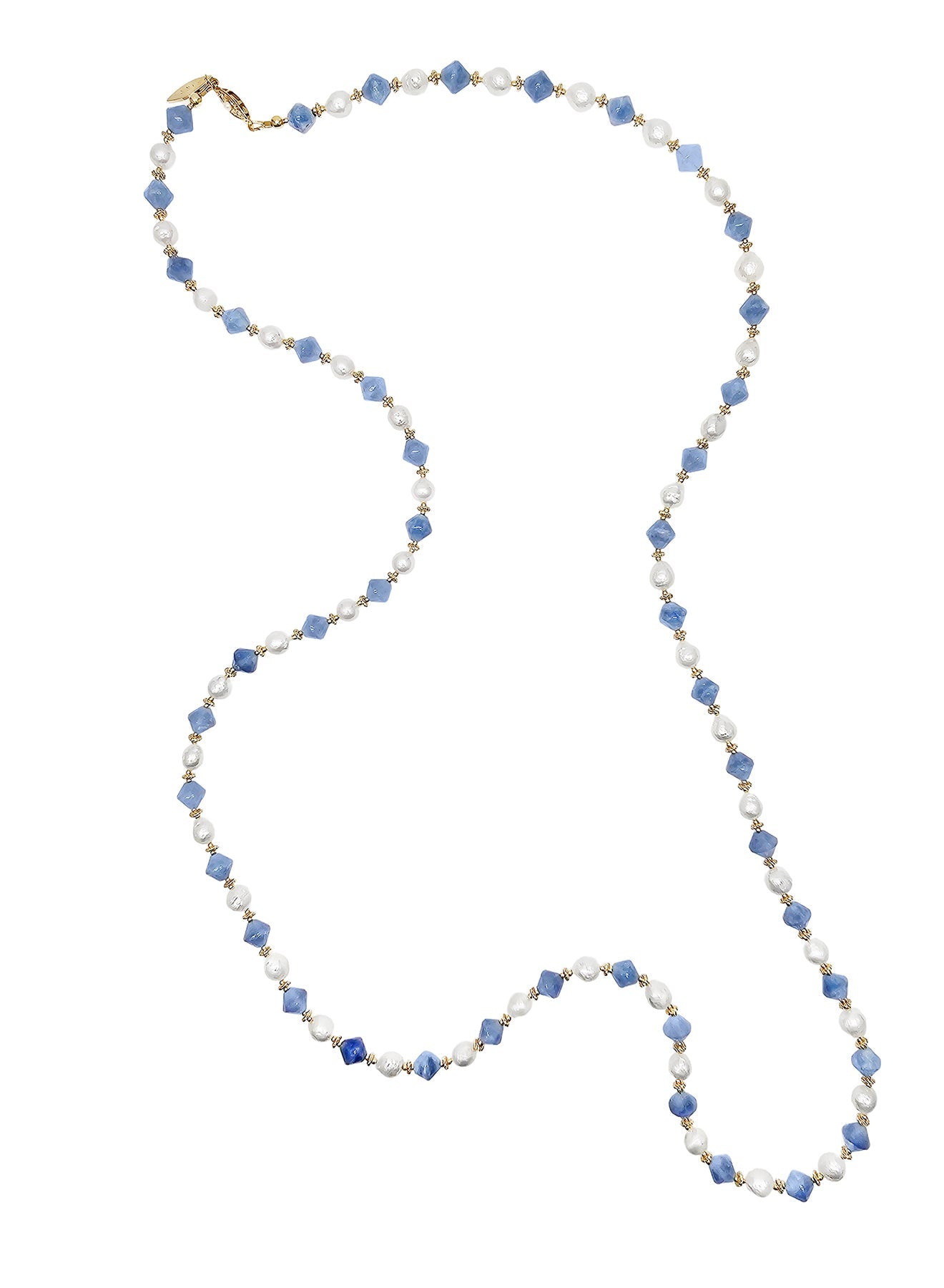 Freshwater Pearls With Blue Jade Long Necklace PN028-1