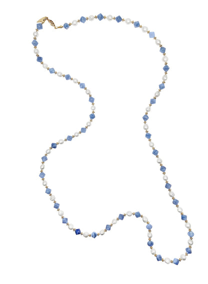 Freshwater Pearls With Blue Jade Long Necklace PN028-1